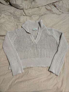 Joie light Cream Open-Knit V-Neck Sweater